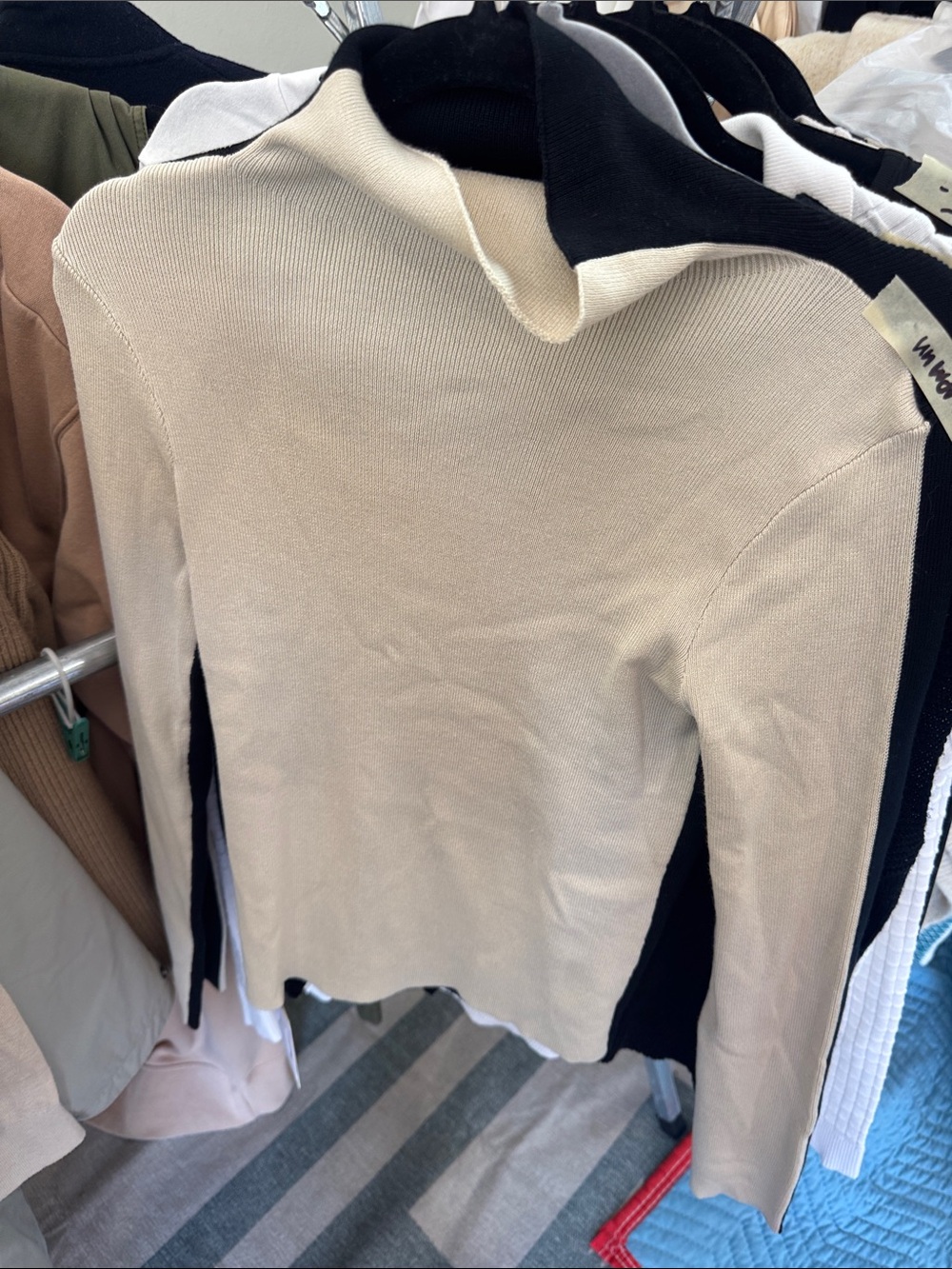 Commense Women's Beige and Black Cowl Neck Sweater